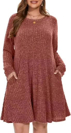 BELAROI Sweater Dress Plus Size Dresses Crew Neck Long Sleeve Casual Fall Winter Tunic Dress Pockets