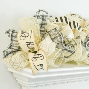 Black Ivory Gold Christmas Garland for Staircase or Mantle - Mantel Decor - Cream Shimmer Metallic