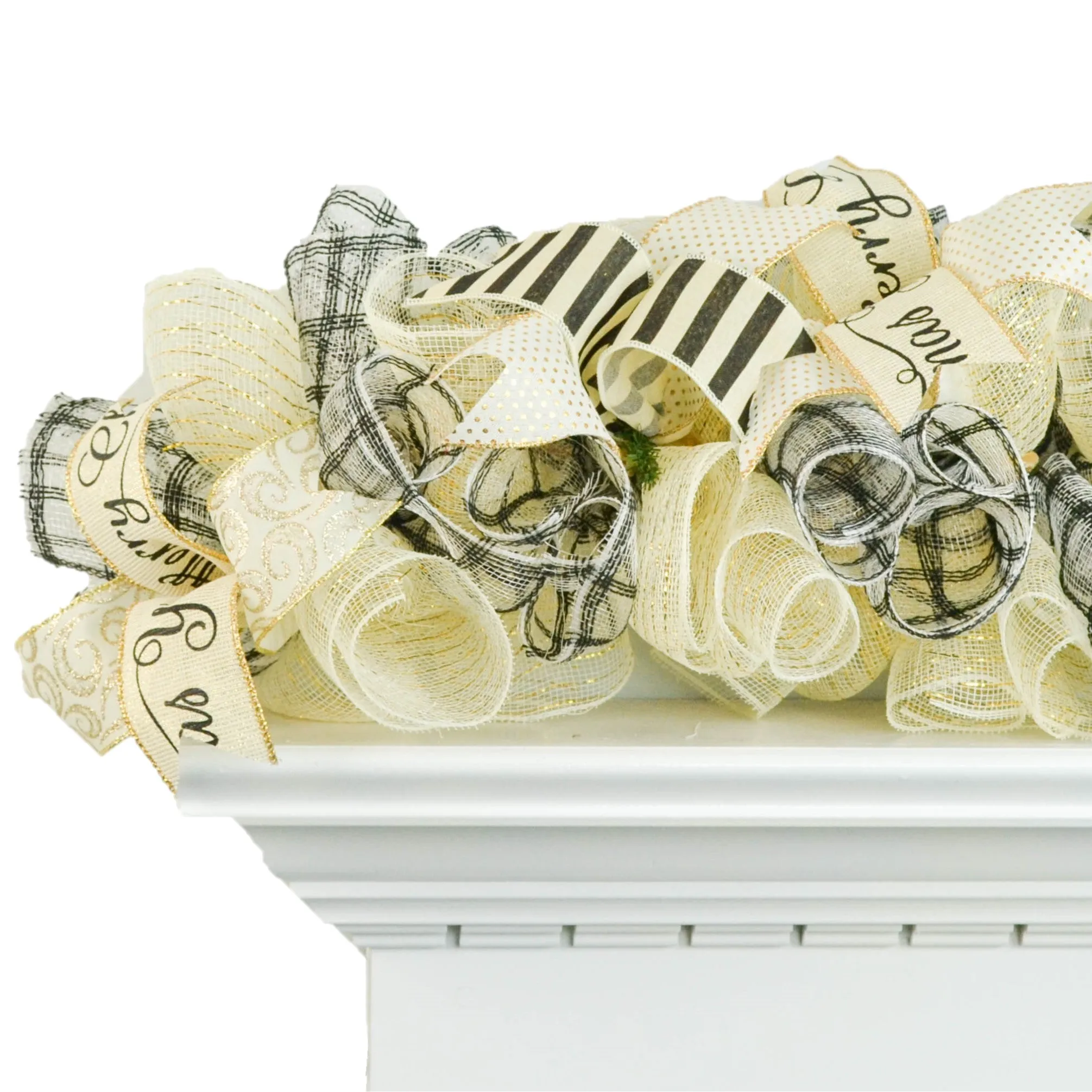 Black Ivory Gold Christmas Garland for Staircase or Mantle - Mantel Decor - Cream Shimmer Metallic