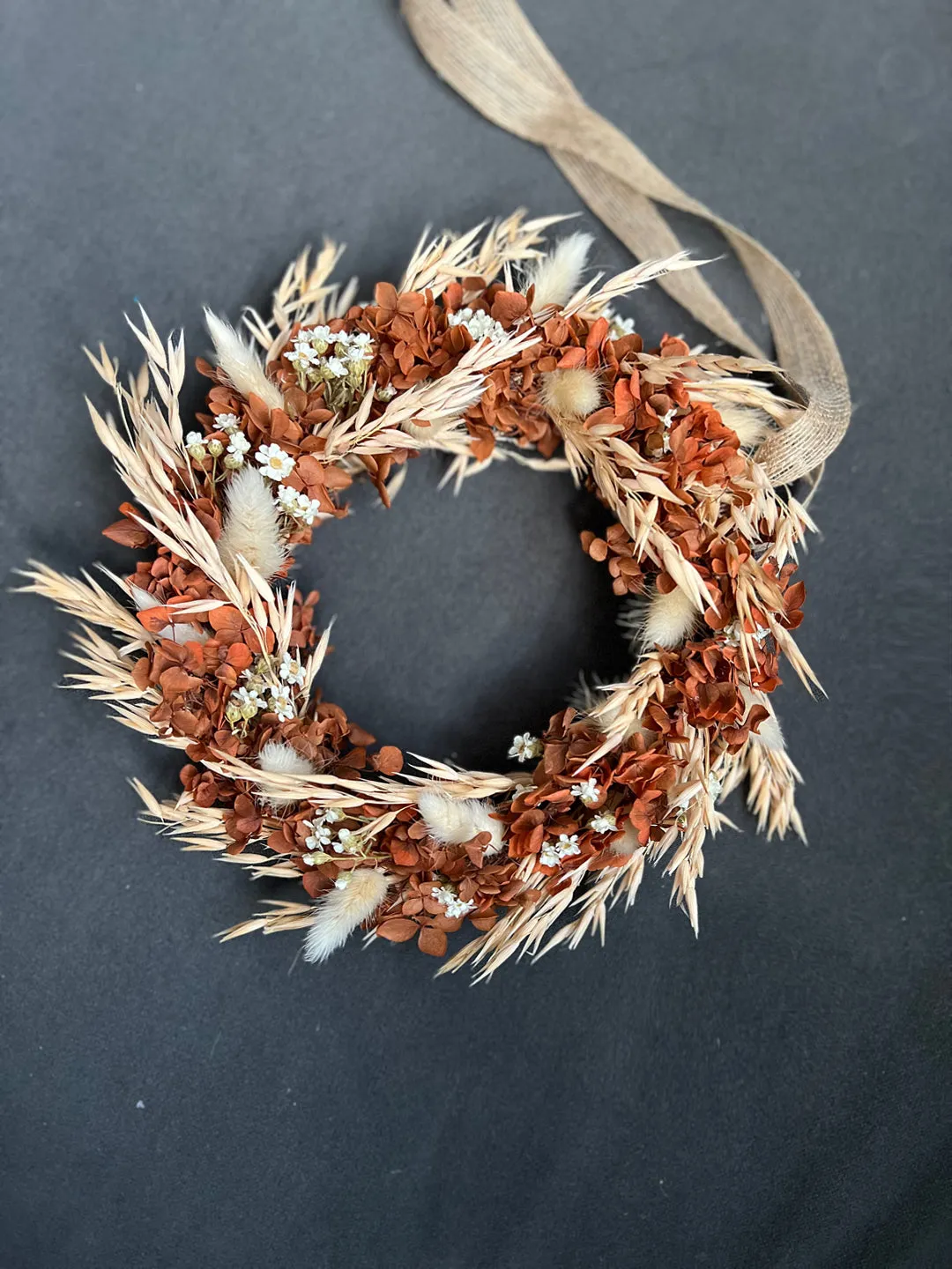 Boho Dried Flower Wreath, Pastel Terracotta Rust Orange Floral Door Autumnal Wreath, Preserved Flower Wreath, Hydrangea Flower Wreath