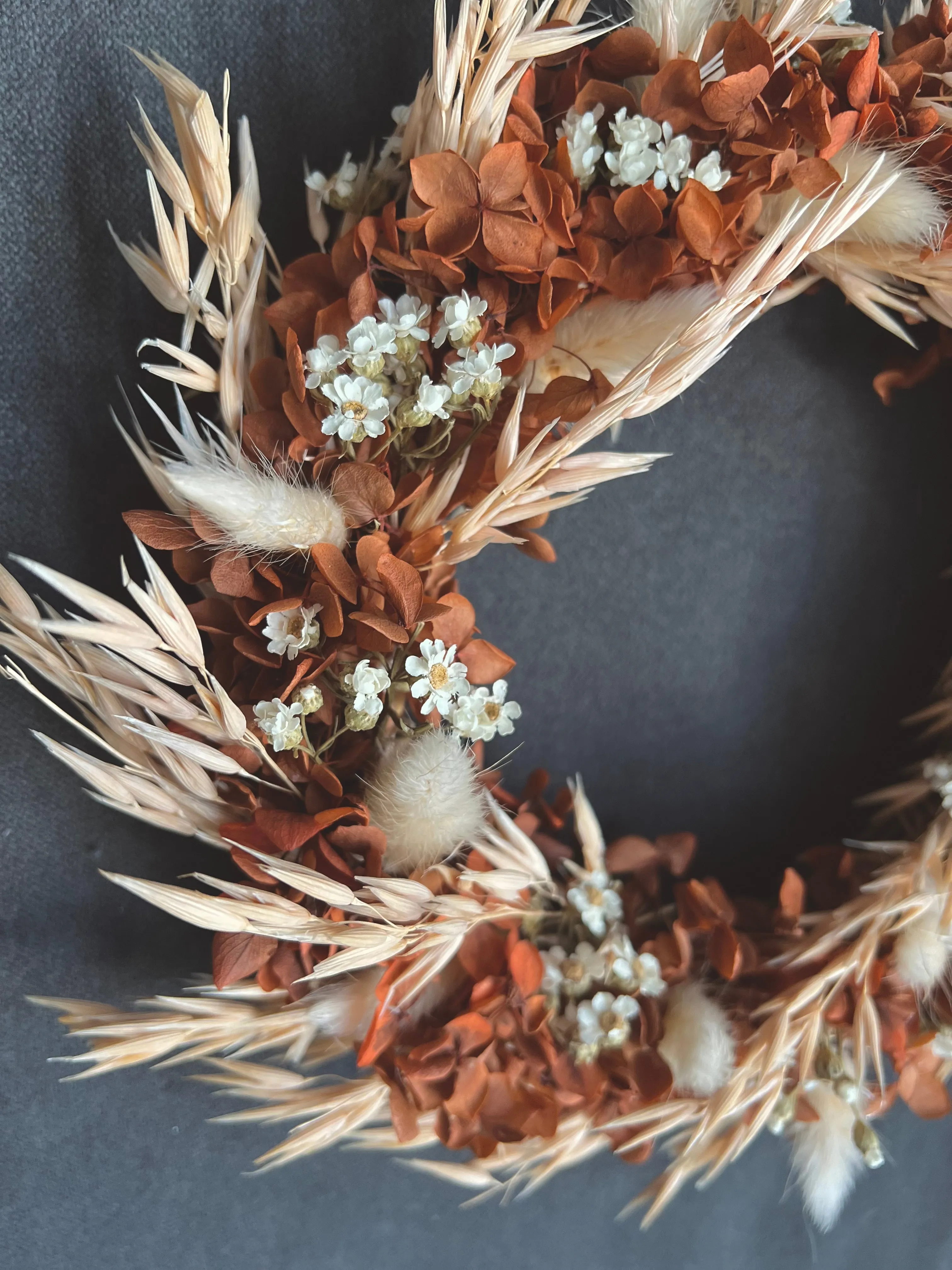 Boho Dried Flower Wreath, Pastel Terracotta Rust Orange Floral Door Autumnal Wreath, Preserved Flower Wreath, Hydrangea Flower Wreath