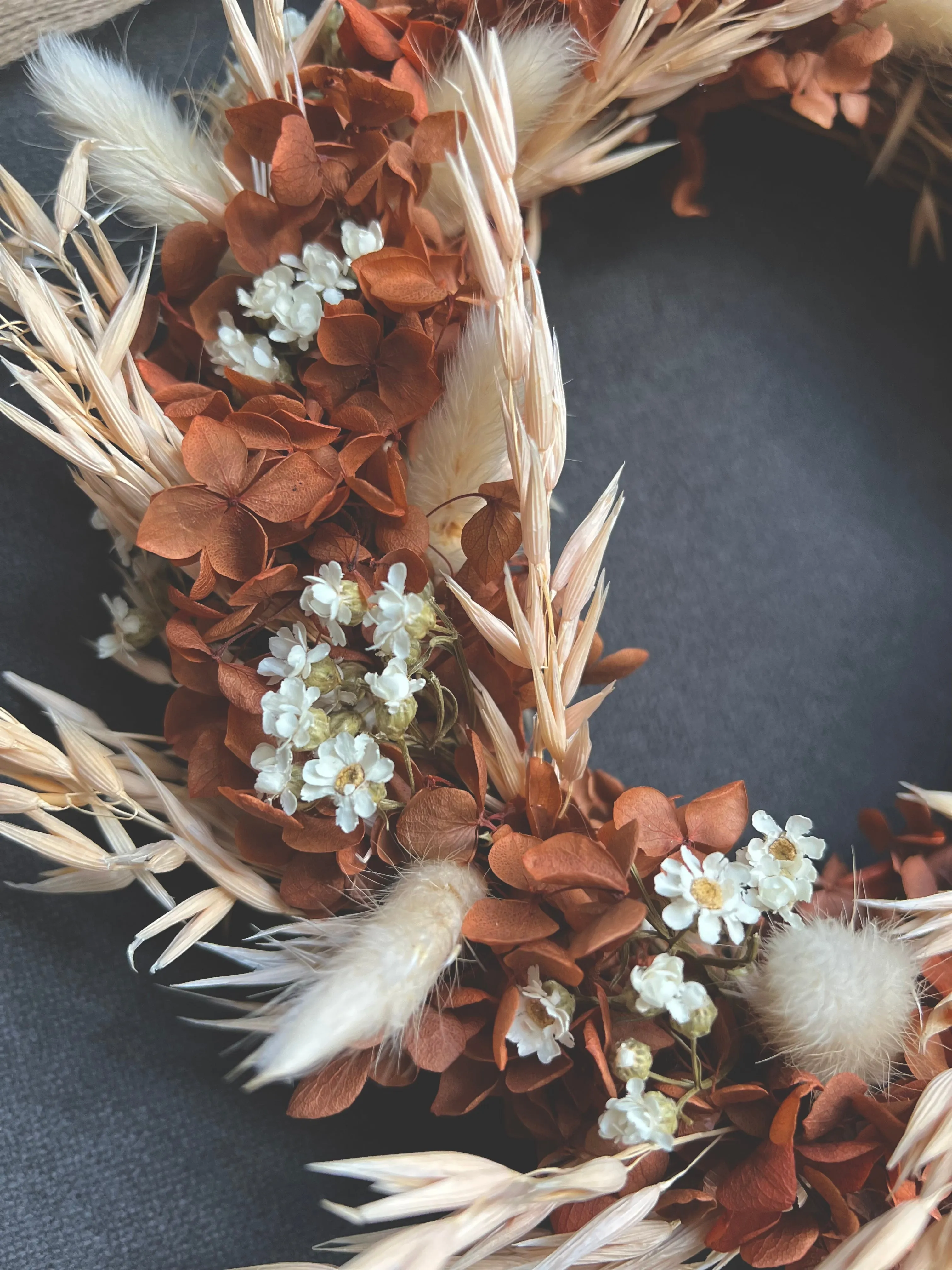 Boho Dried Flower Wreath, Pastel Terracotta Rust Orange Floral Door Autumnal Wreath, Preserved Flower Wreath, Hydrangea Flower Wreath
