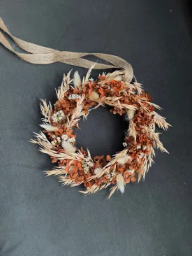 Boho Dried Flower Wreath, Pastel Terracotta Rust Orange Floral Door Autumnal Wreath, Preserved Flower Wreath, Hydrangea Flower Wreath
