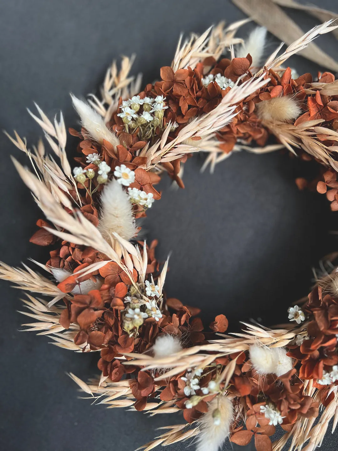 Boho Dried Flower Wreath, Pastel Terracotta Rust Orange Floral Door Autumnal Wreath, Preserved Flower Wreath, Hydrangea Flower Wreath