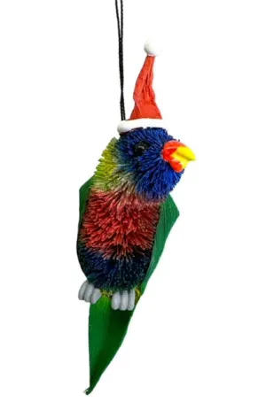 Bristlebrush Designs <br> Hanging Ornament <br> Rainbow Lorikeet with Santa Hat