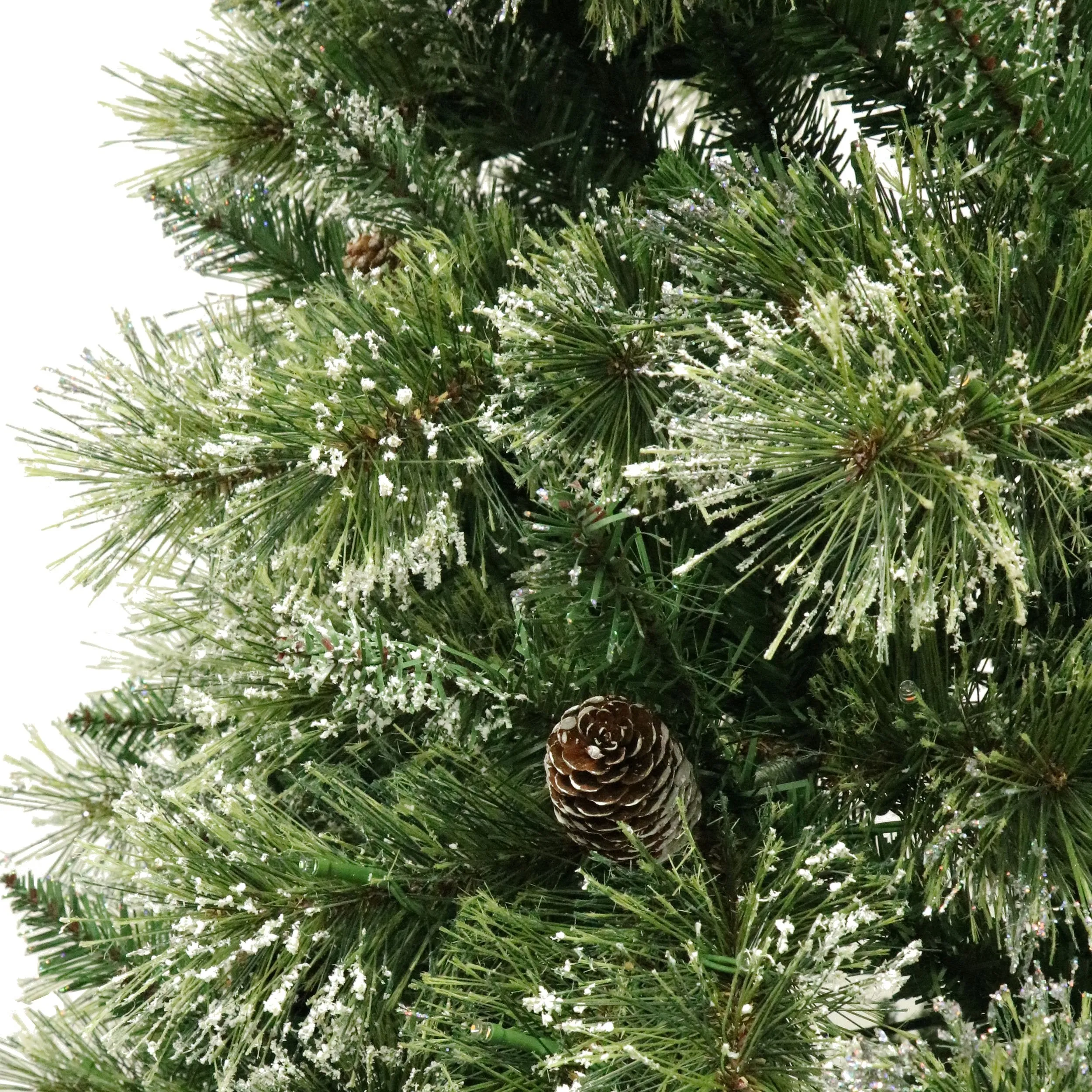 Cashmere Pine and Mixed Needles Pre-Lit Clear LED Hinged Artificial Christmas Tree with Snow and Glitter Branches and Frosted Pinecones - NH022513