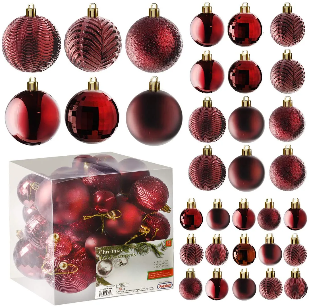 Christmas Ball Ornaments For Christmas Decorations (Red)  36 Pcs Xmas Tree