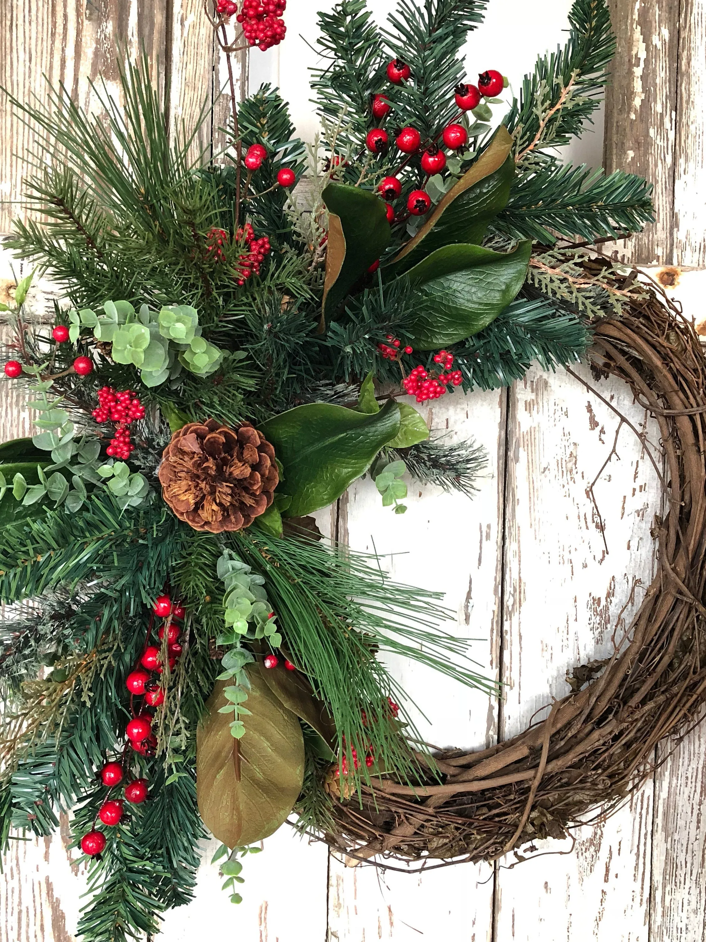 Christmas Berry and Pinecone Front Door Wreath