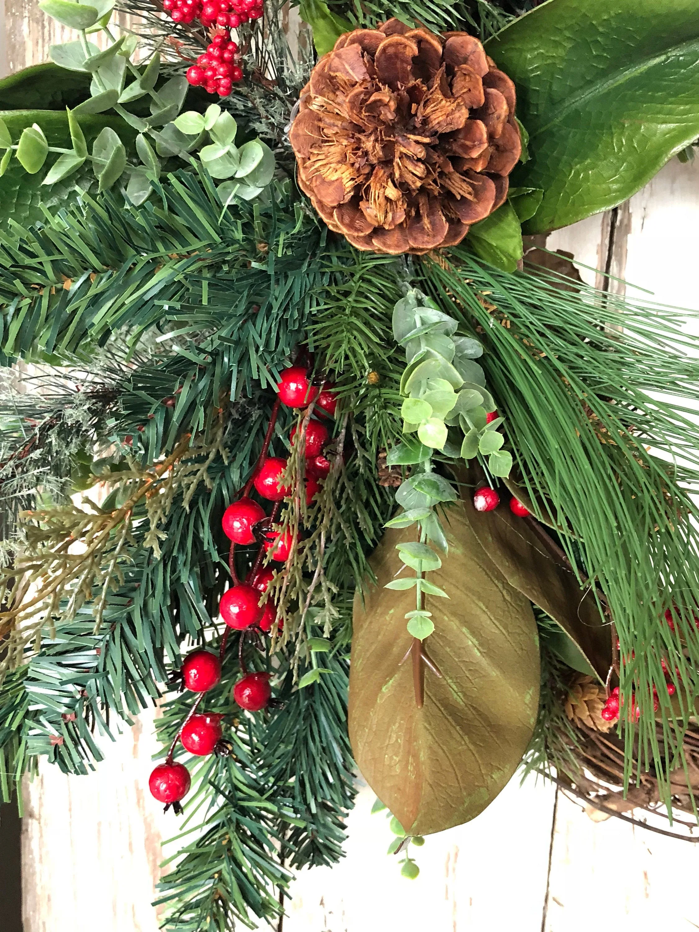 Christmas Berry and Pinecone Front Door Wreath