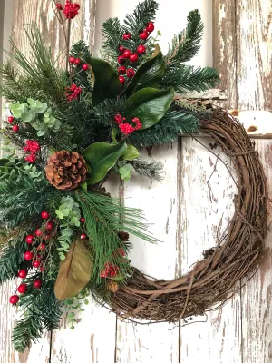 Christmas Berry and Pinecone Front Door Wreath