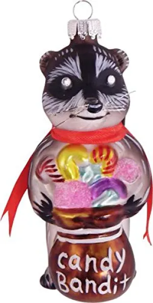 Christmas By Krebs Blown Glass  Collectible Tree Ornaments  (4" Bandit Raccoon)
