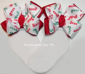 Christmas Candy Cane Bow Socks