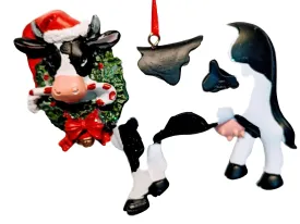 Christmas Cow Ornament with Christmas Wreath & a Candy Cane