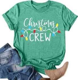 Christmas Crew Shirts for Women Xmas Shirt Top Short Sleeve Christmas Lights Print Graphic T Shirt Holiday Tees