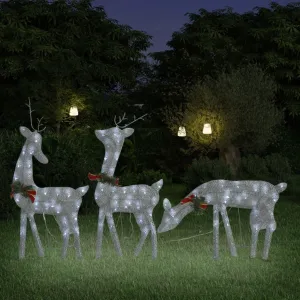 Christmas Reindeer Family 106.3"x2.8"x35.4" Silver Cold White Mesh
