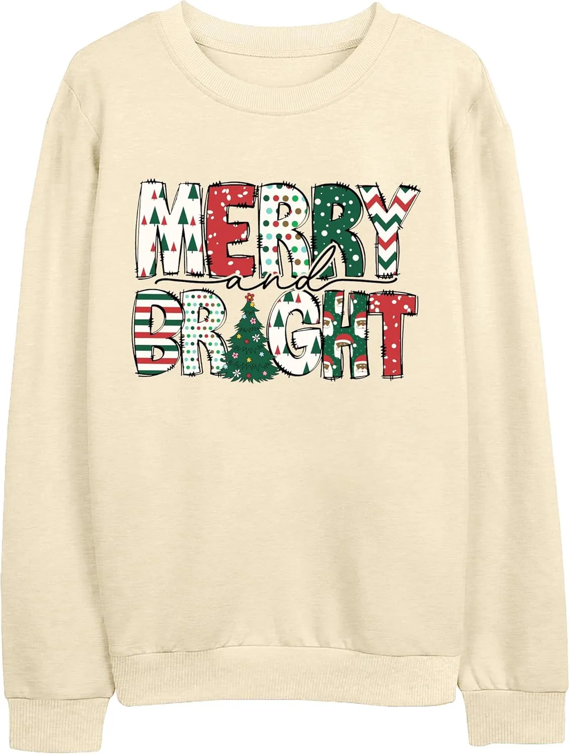 Christmas Sweatshirt Women Merry and Bright Christmas T-Shirt Funny Xmas Lights Blouse Tops Holiday Shirts