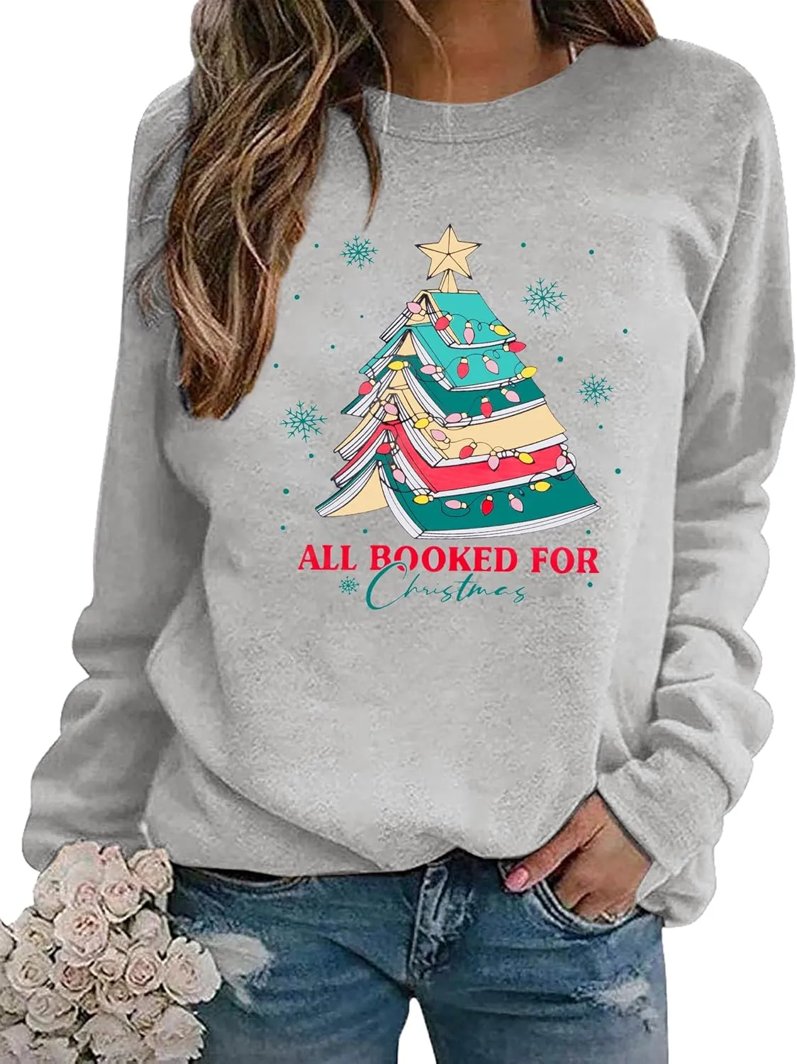 Christmas Sweatshirts for Women Cute Christmas Tree Graphic Long Sleeve Shirt Xmas Holiday Party Pullover Blouse