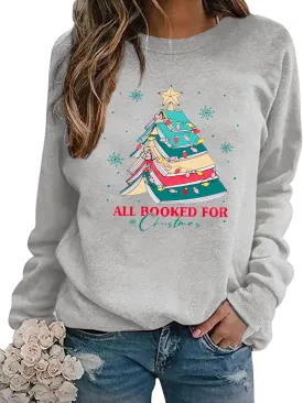 Christmas Sweatshirts for Women Cute Christmas Tree Graphic Long Sleeve Shirt Xmas Holiday Party Pullover Blouse