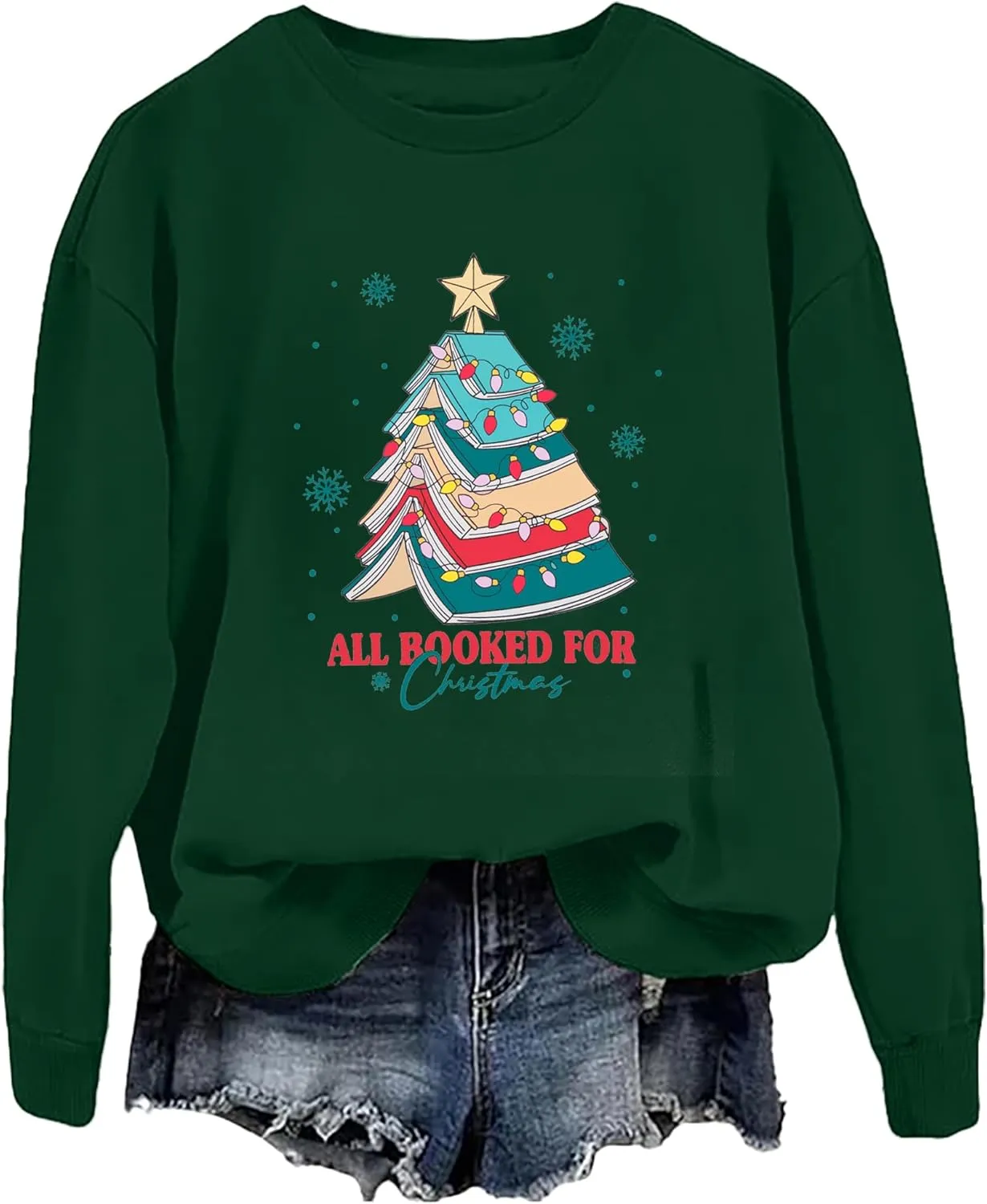 Christmas Sweatshirts for Women Cute Christmas Tree Graphic Long Sleeve Shirt Xmas Holiday Party Pullover Blouse