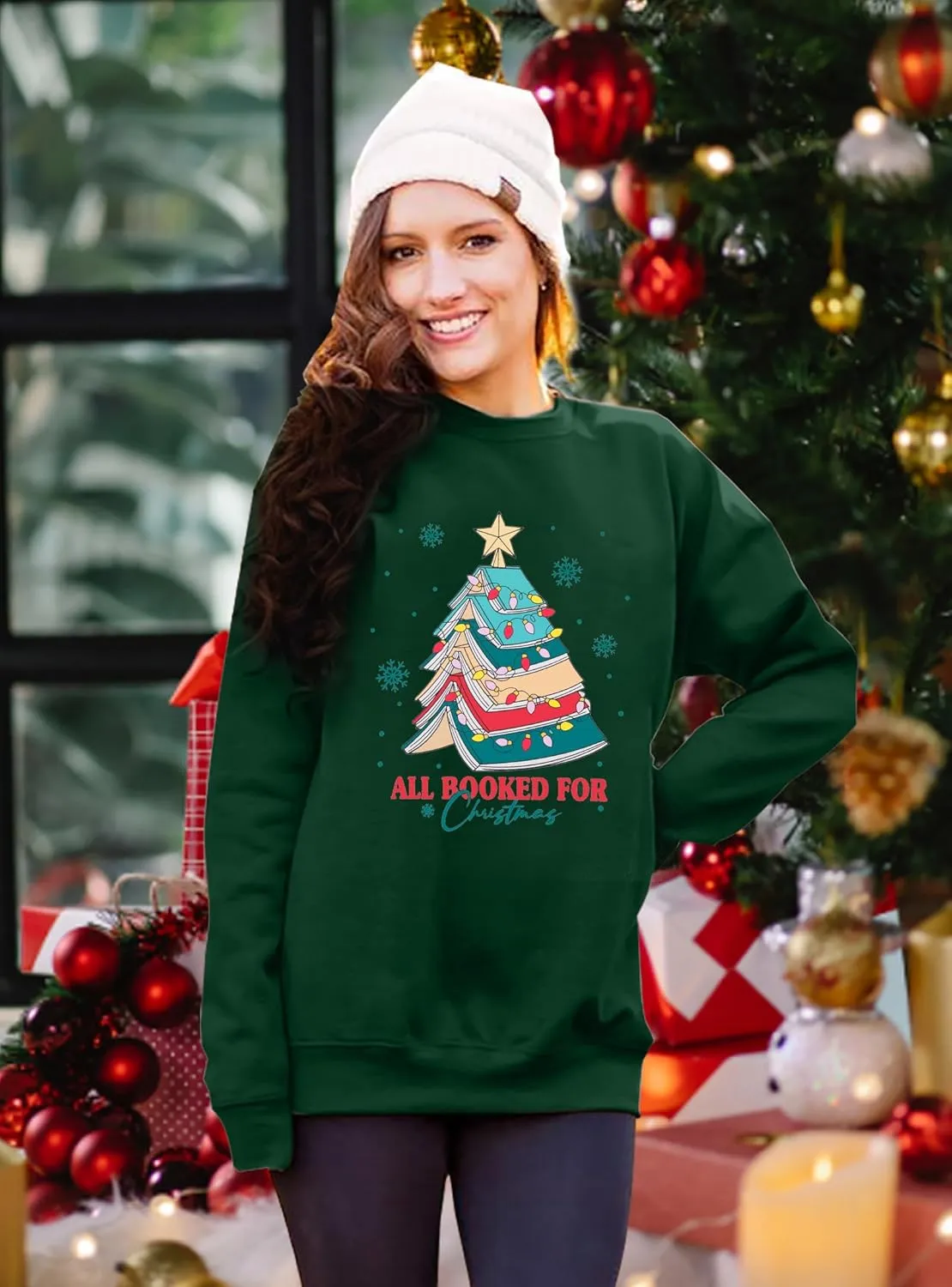 Christmas Sweatshirts for Women Cute Christmas Tree Graphic Long Sleeve Shirt Xmas Holiday Party Pullover Blouse