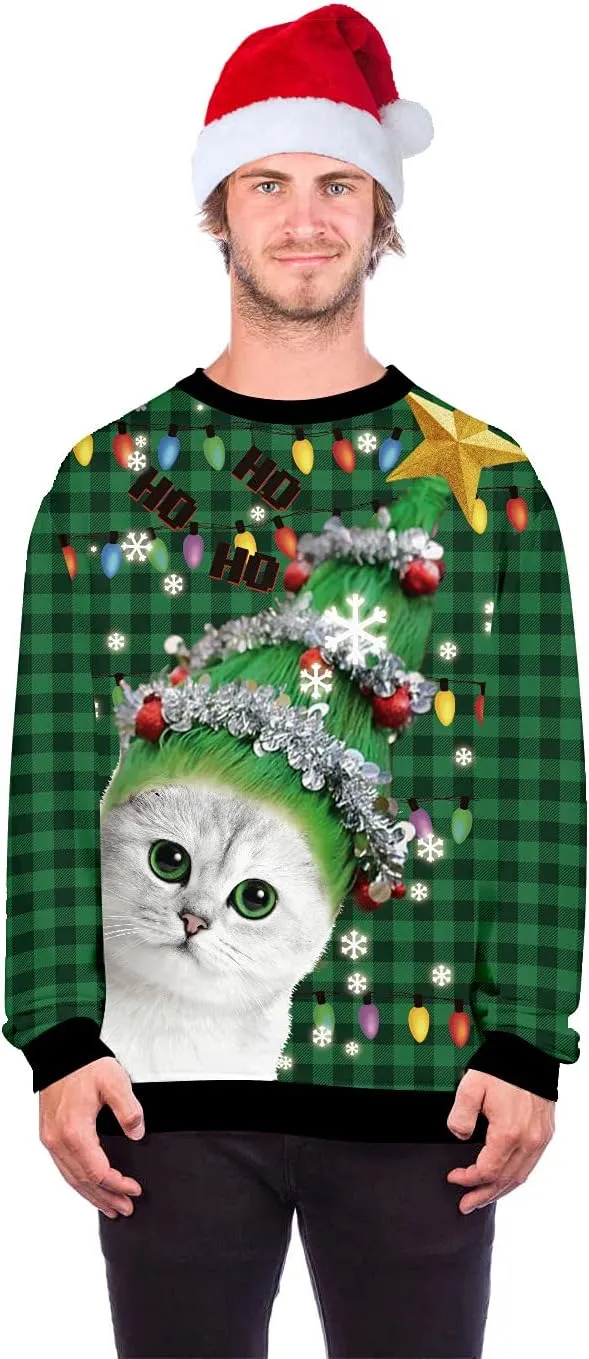 COLORFUL BLING Christmas Shirts for Women Long Sleeve Christmas Ugly Sweater Unisex Men Crewneck Sweatshirt Tunic Tops