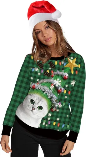 COLORFUL BLING Christmas Shirts for Women Long Sleeve Christmas Ugly Sweater Unisex Men Crewneck Sweatshirt Tunic Tops