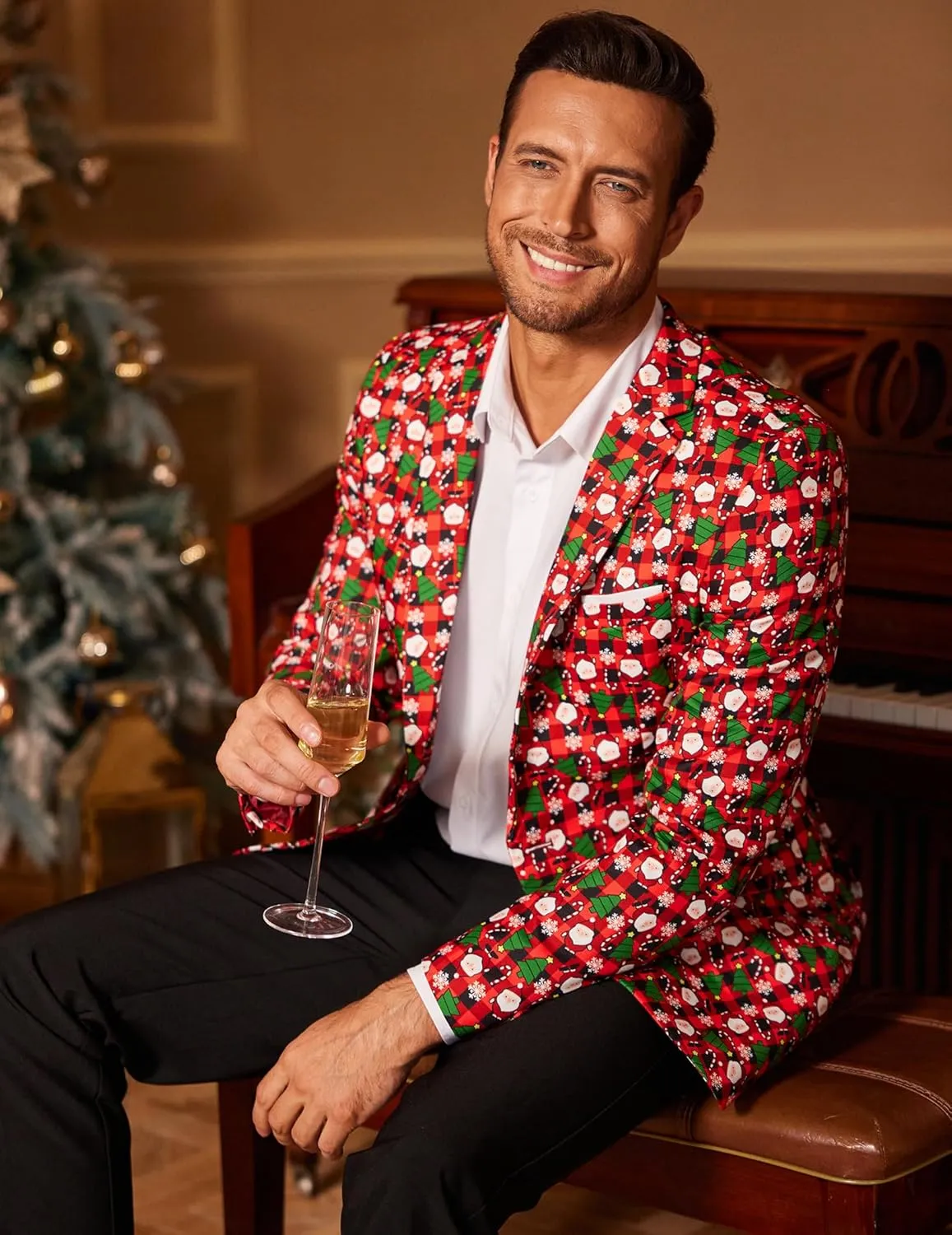 COOFANDY Men's Christmas Blazer Halloween Sport Coat One Button Christmas Suit Jacket Xmas Party Jackets Holiday Blazers