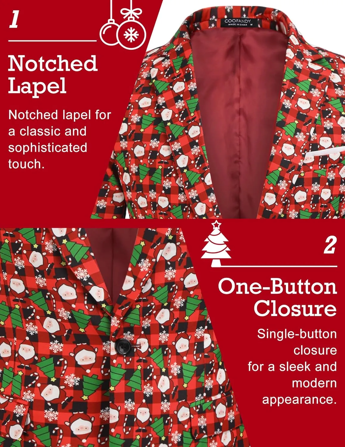 COOFANDY Men's Christmas Blazer Halloween Sport Coat One Button Christmas Suit Jacket Xmas Party Jackets Holiday Blazers