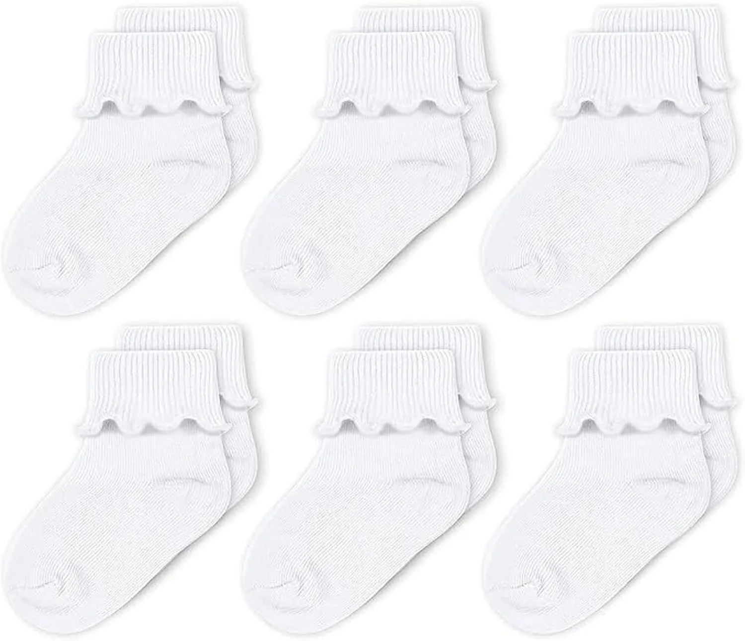 CozyWay Baby Ruffle Socks Baby Girl Turn Cuff Ankle Comfy Cotton Socks Infant - Multi Color - 6 Pack