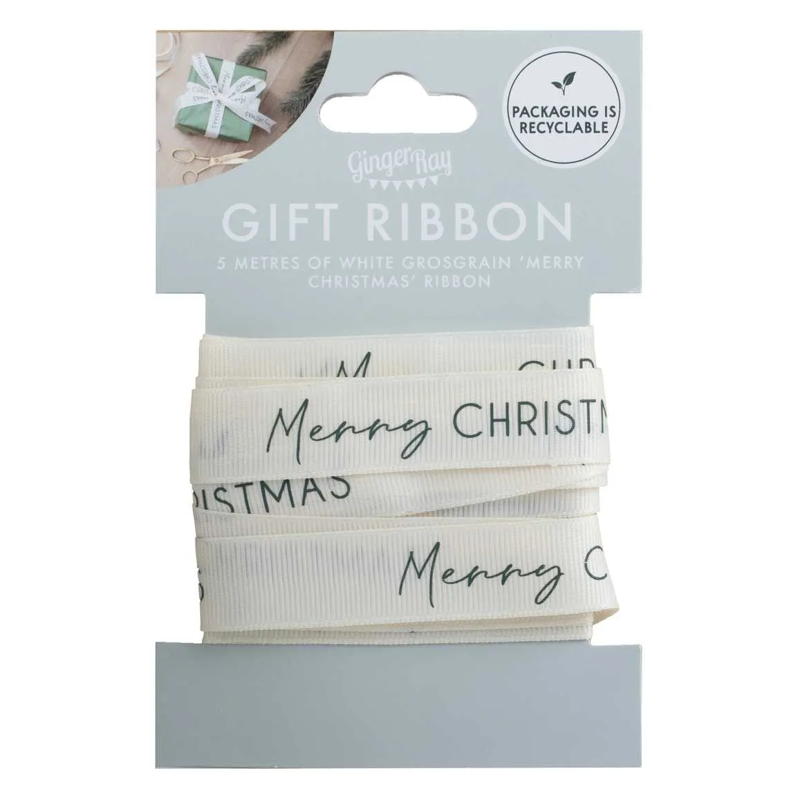 Cream Merry Christmas Ribbon - 5m