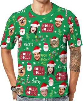 Custom Christmas Shirts for Men Women Family Matching Funny Faces Print Santa T-Shirts Personalized Tees