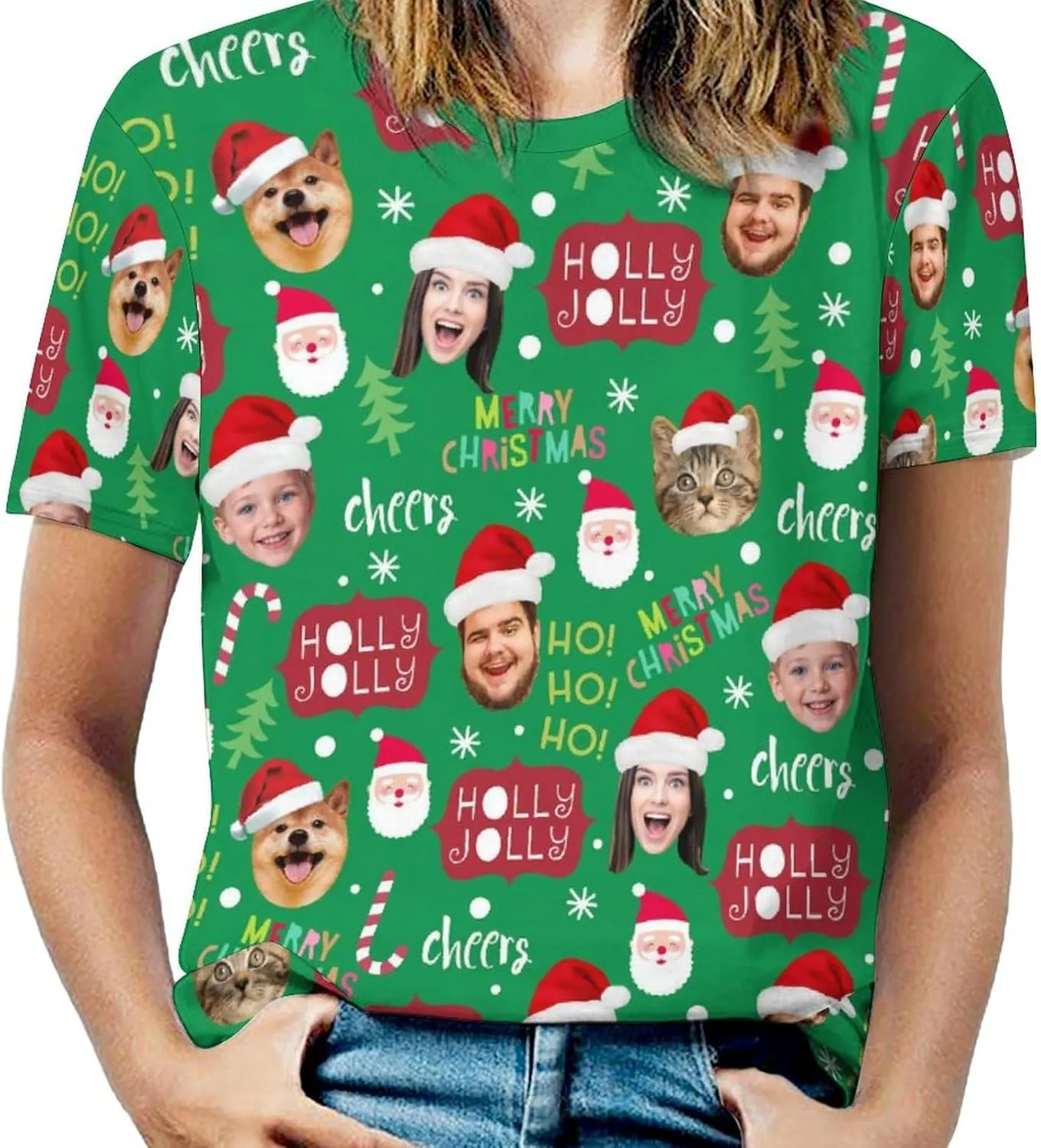 Custom Christmas Shirts for Men Women Family Matching Funny Faces Print Santa T-Shirts Personalized Tees