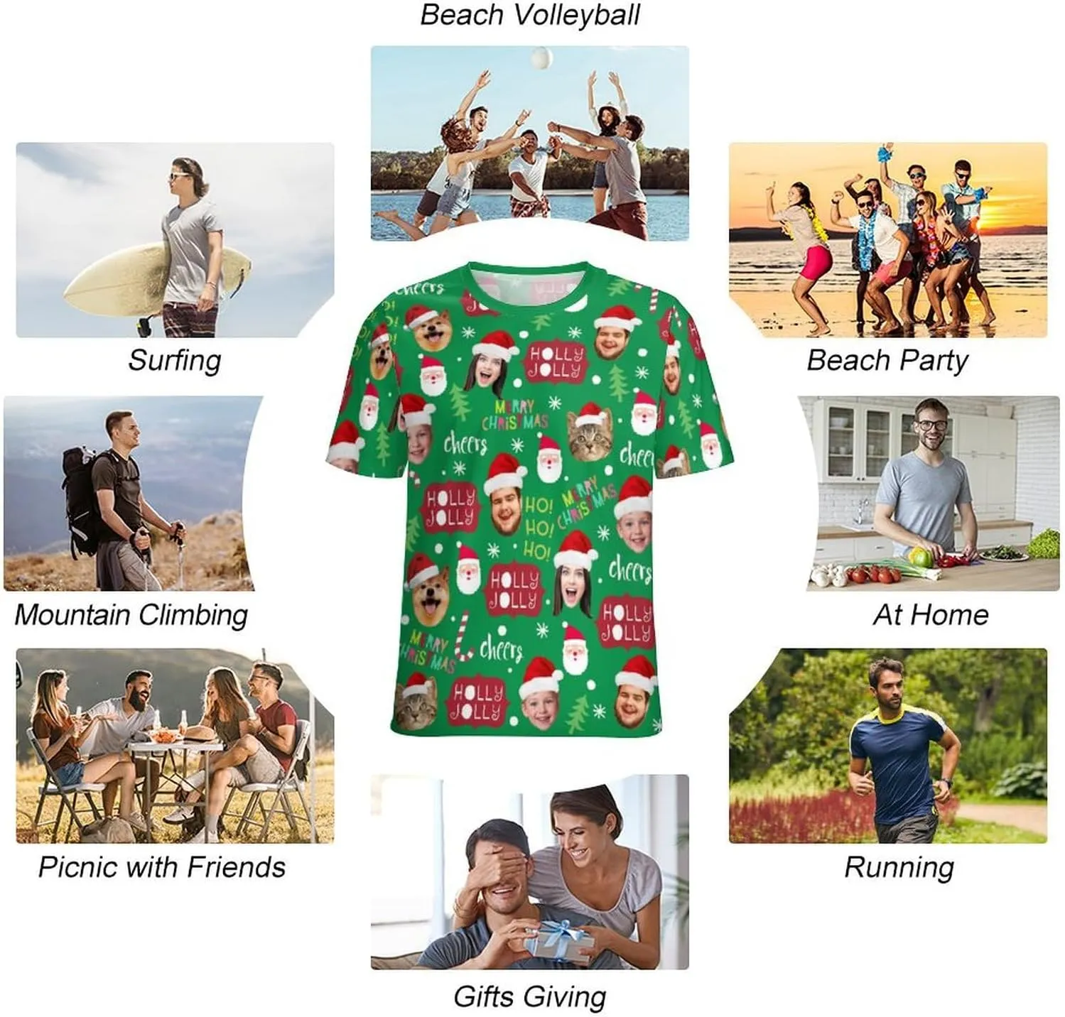 Custom Christmas Shirts for Men Women Family Matching Funny Faces Print Santa T-Shirts Personalized Tees