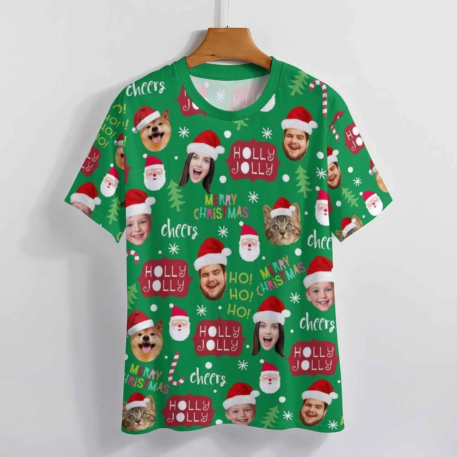 Custom Christmas Shirts for Men Women Family Matching Funny Faces Print Santa T-Shirts Personalized Tees