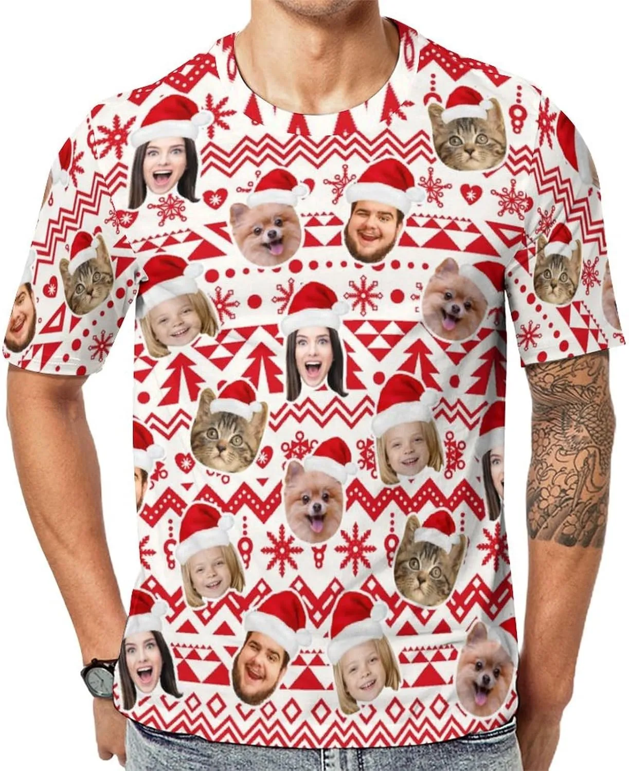 Custom Christmas Shirts for Men Women Family Matching Funny Faces Print Santa T-Shirts Personalized Tees