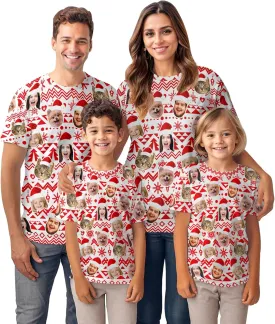 Custom Christmas Shirts for Men Women Family Matching Funny Faces Print Santa T-Shirts Personalized Tees