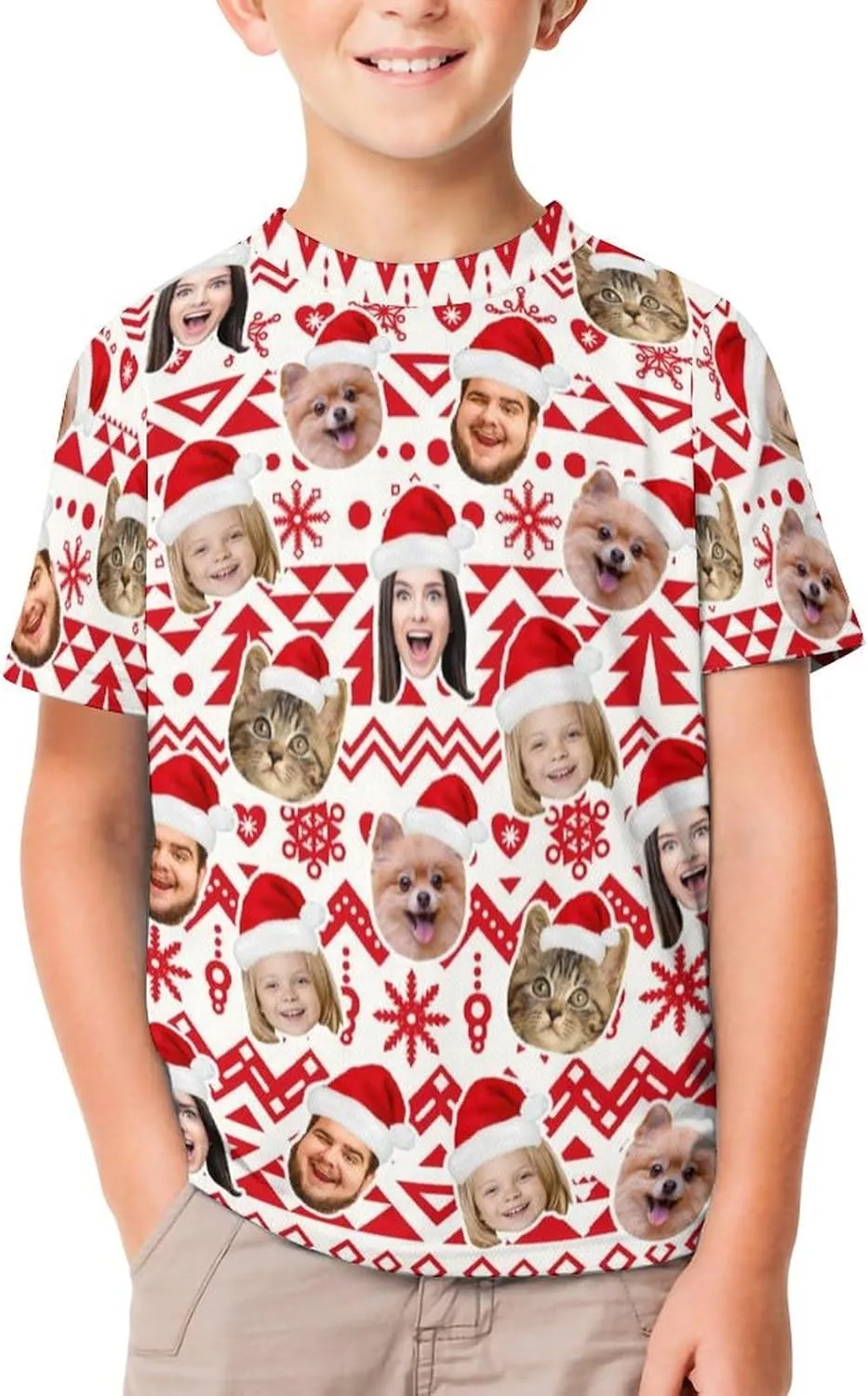 Custom Christmas Shirts for Men Women Family Matching Funny Faces Print Santa T-Shirts Personalized Tees
