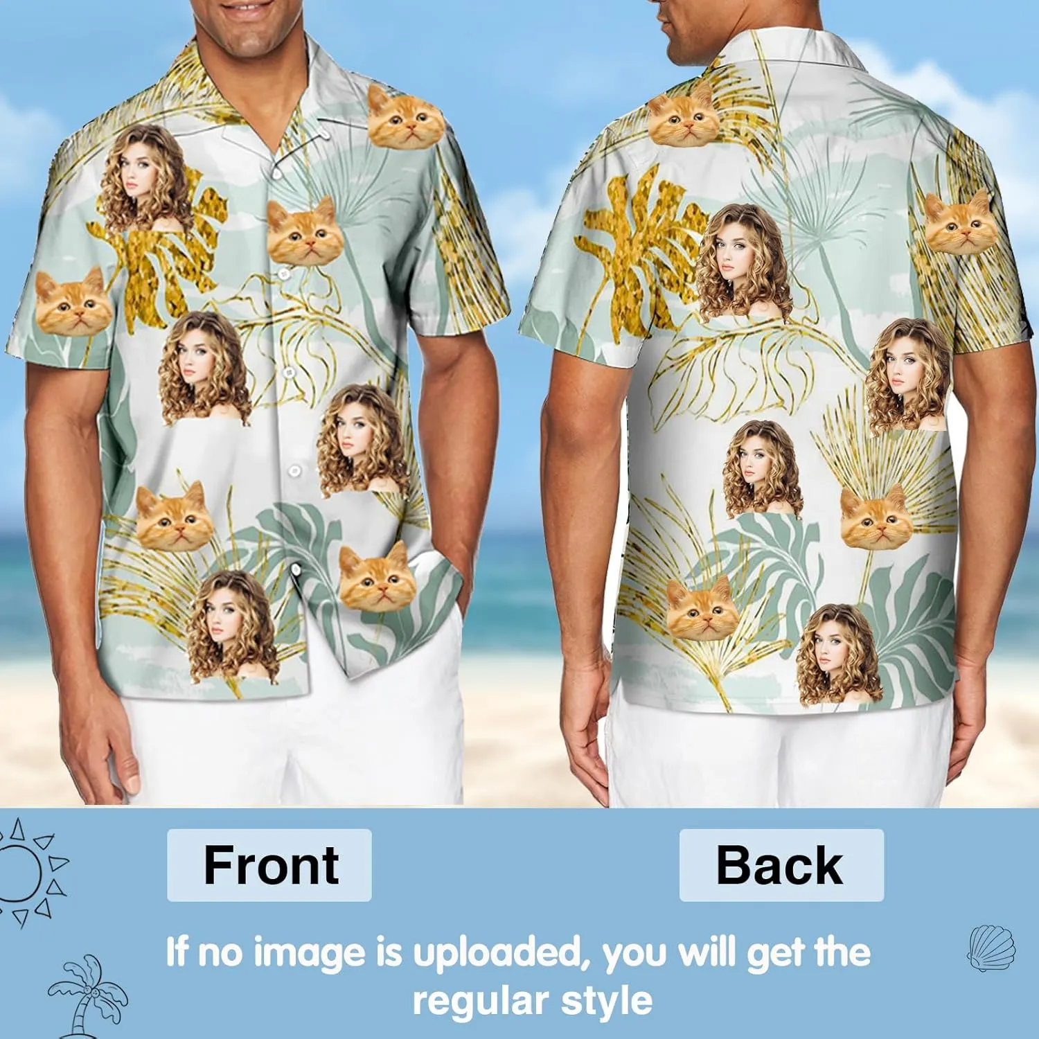 Custom Hawaiian Shirt with Face Pet Face Logo Custom T Shirts Personalized Button Up Shirts for Men Fathers Birthday Gift