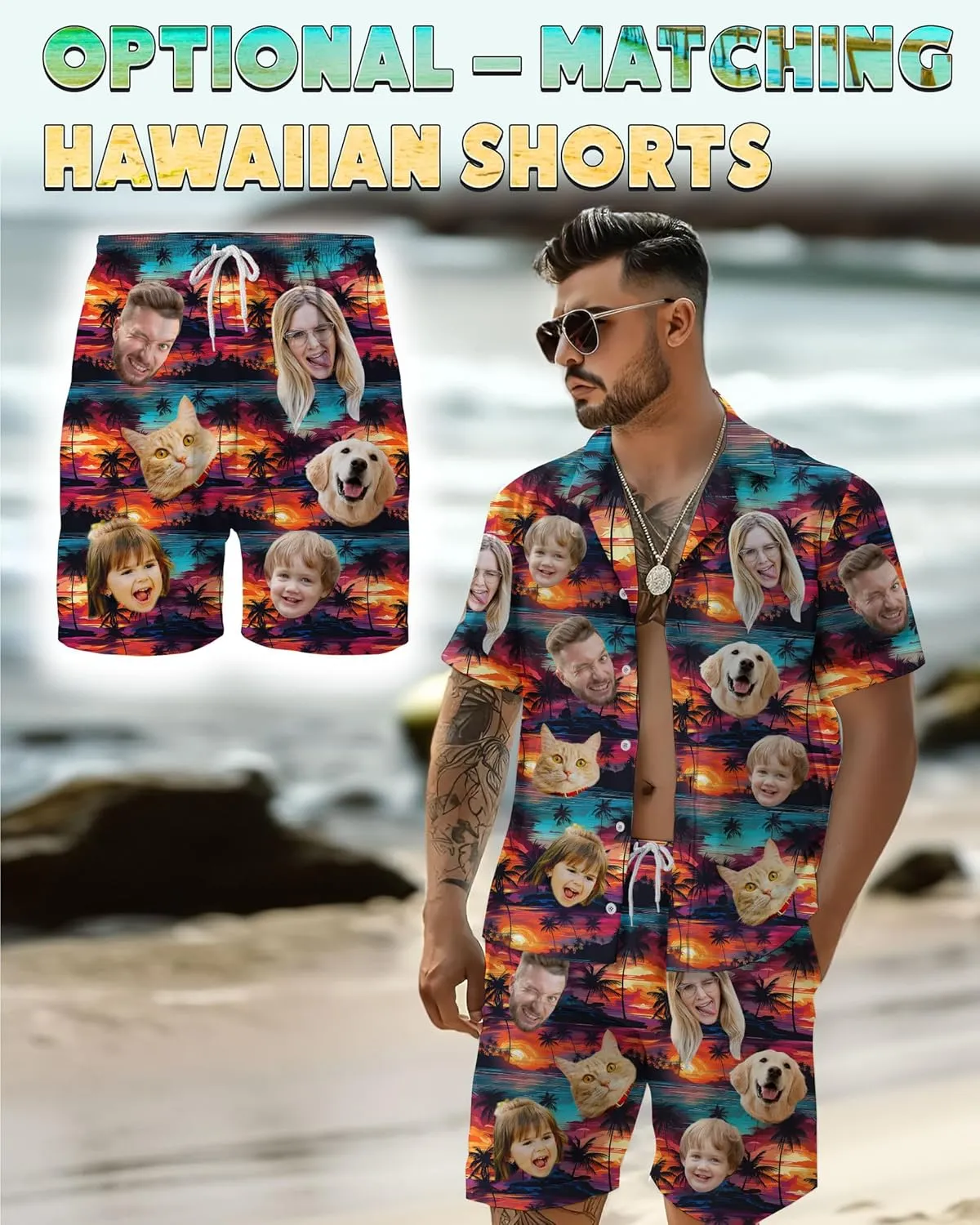 Custom Hawaiian Shirt with Face Photo Picture for Men Women Kids Youth Adult, Tropical Personalized Hawaiian Shirts Gift