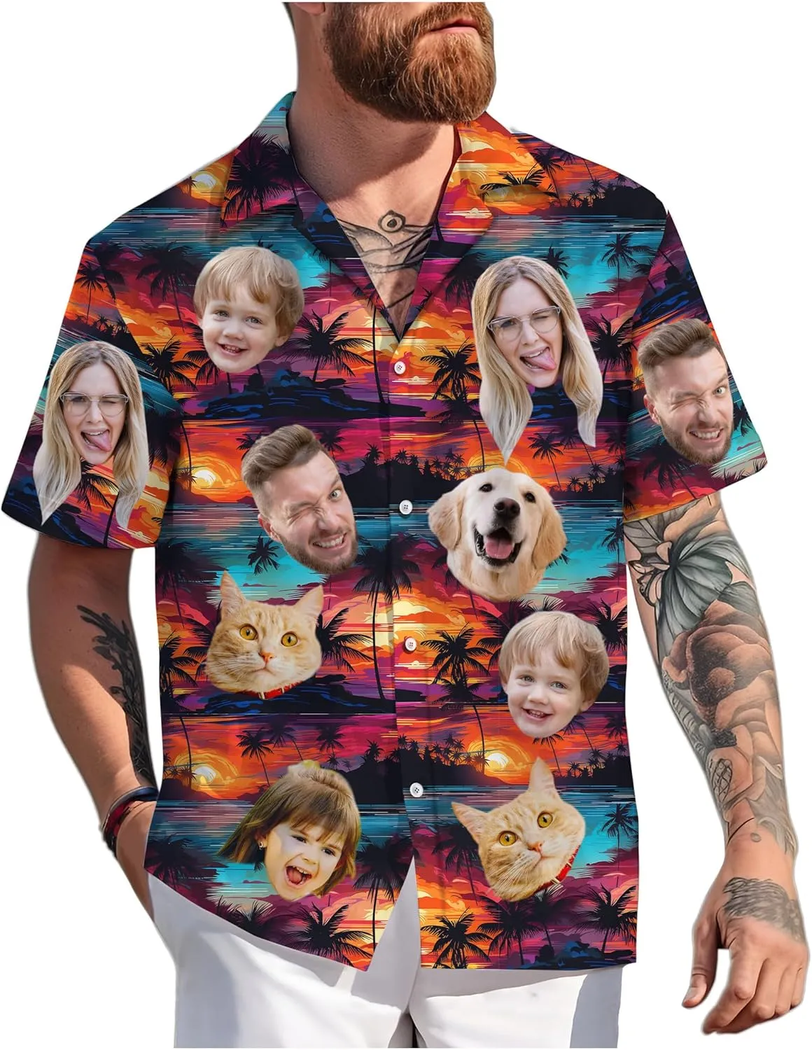 Custom Hawaiian Shirt with Face Photo Picture for Men Women Kids Youth Adult, Tropical Personalized Hawaiian Shirts Gift