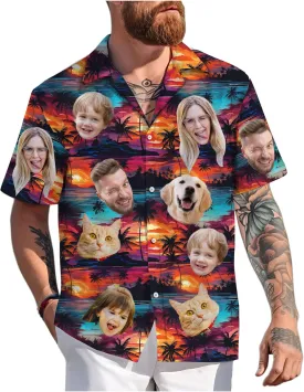 Custom Hawaiian Shirt with Face Photo Picture for Men Women Kids Youth Adult, Tropical Personalized Hawaiian Shirts Gift