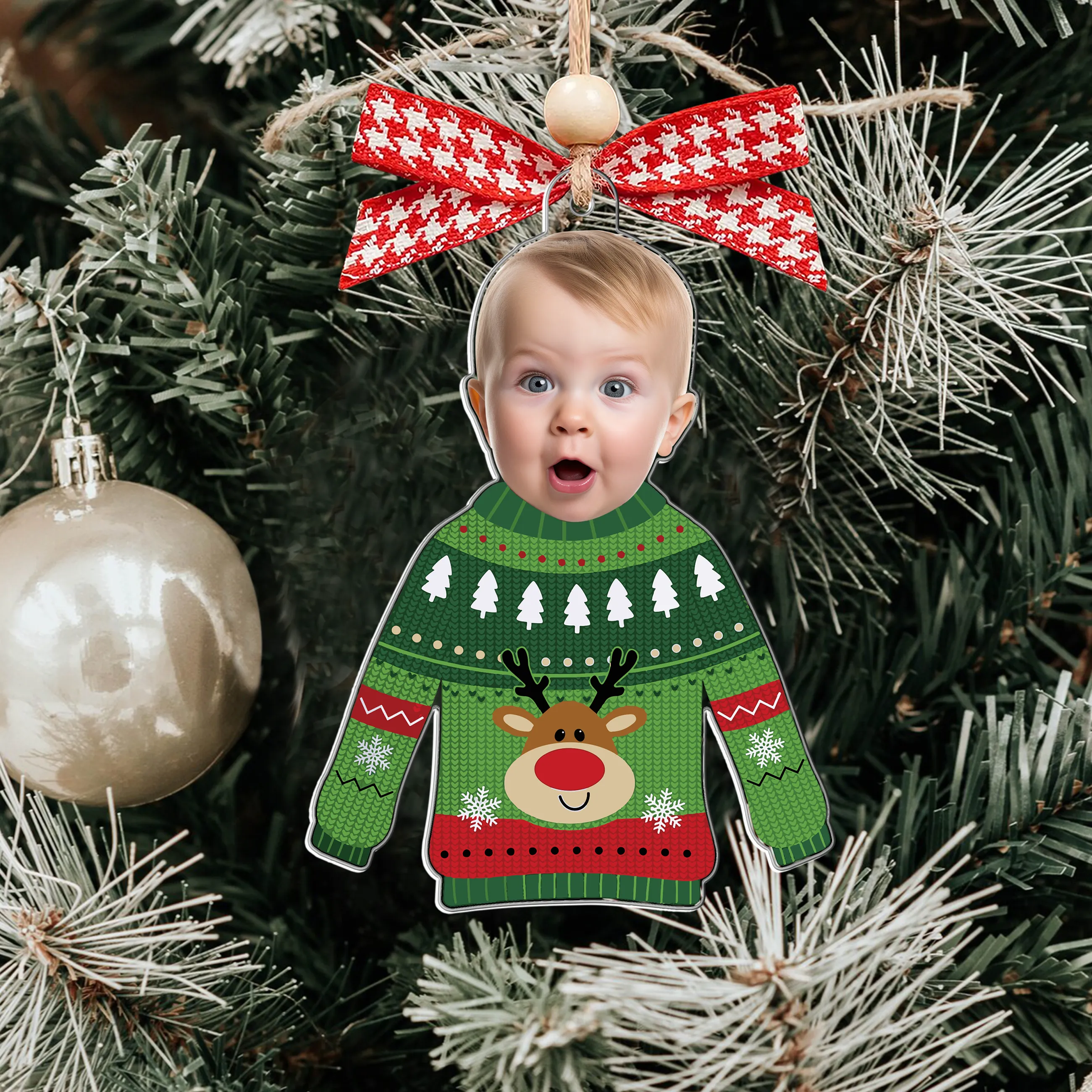 Custom Kid's Face Christmas Ornament Gift For Grandparents, Personalized Acrylic Ornament CF651