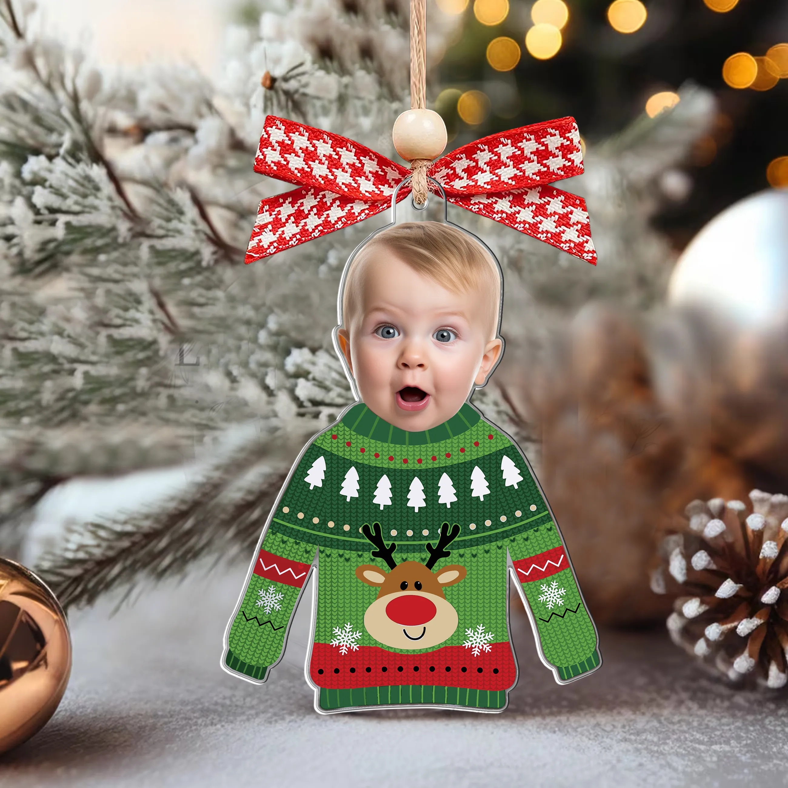 Custom Kid's Face Christmas Ornament Gift For Grandparents, Personalized Acrylic Ornament CF651