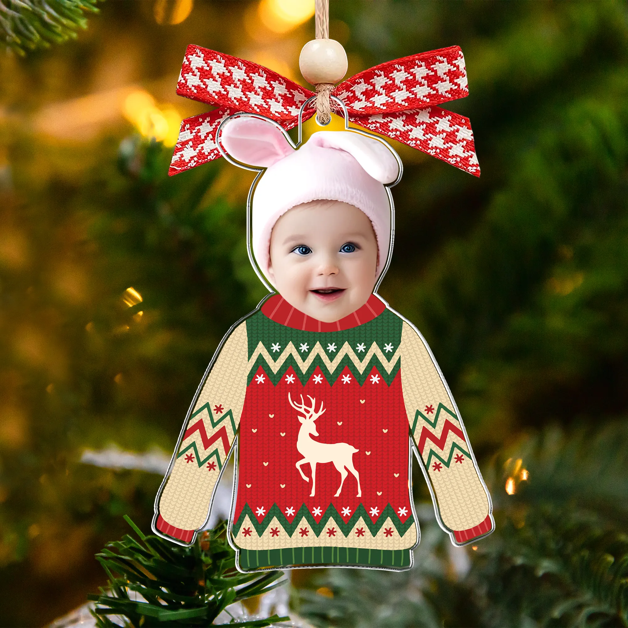 Custom Kid's Face Christmas Ornament Gift For Grandparents, Personalized Acrylic Ornament CF651