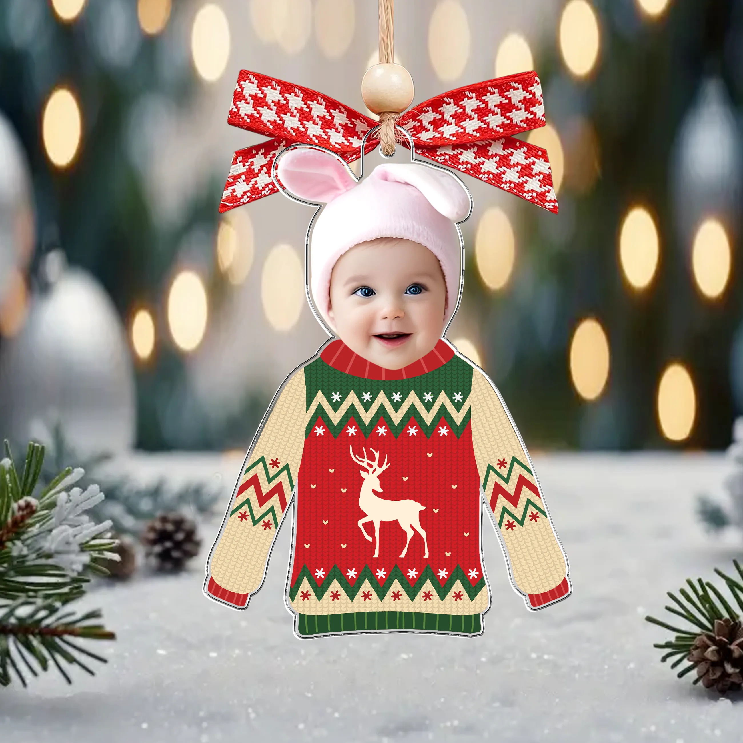 Custom Kid's Face Christmas Ornament Gift For Grandparents, Personalized Acrylic Ornament CF651
