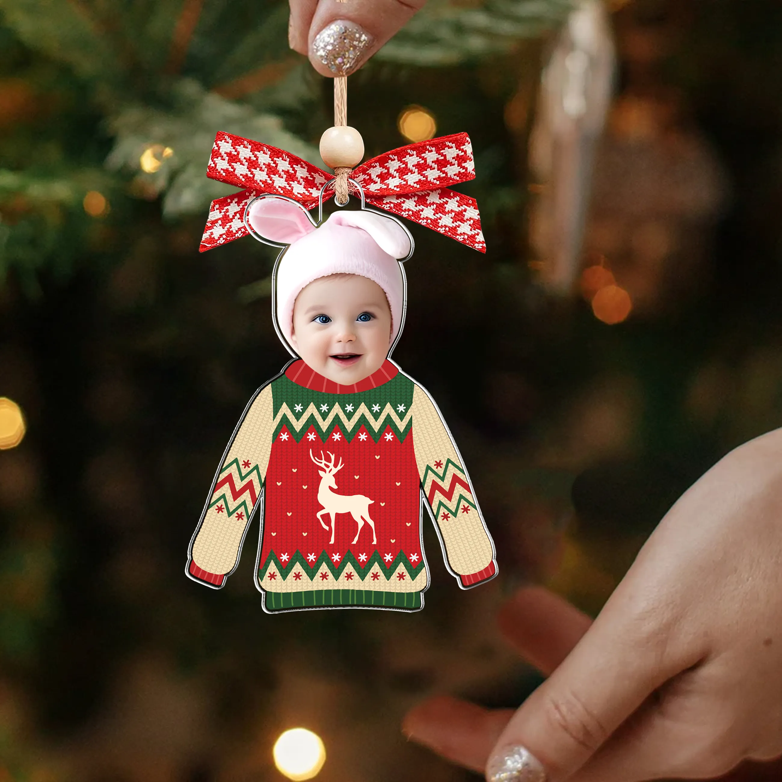 Custom Kid's Face Christmas Ornament Gift For Grandparents, Personalized Acrylic Ornament CF651