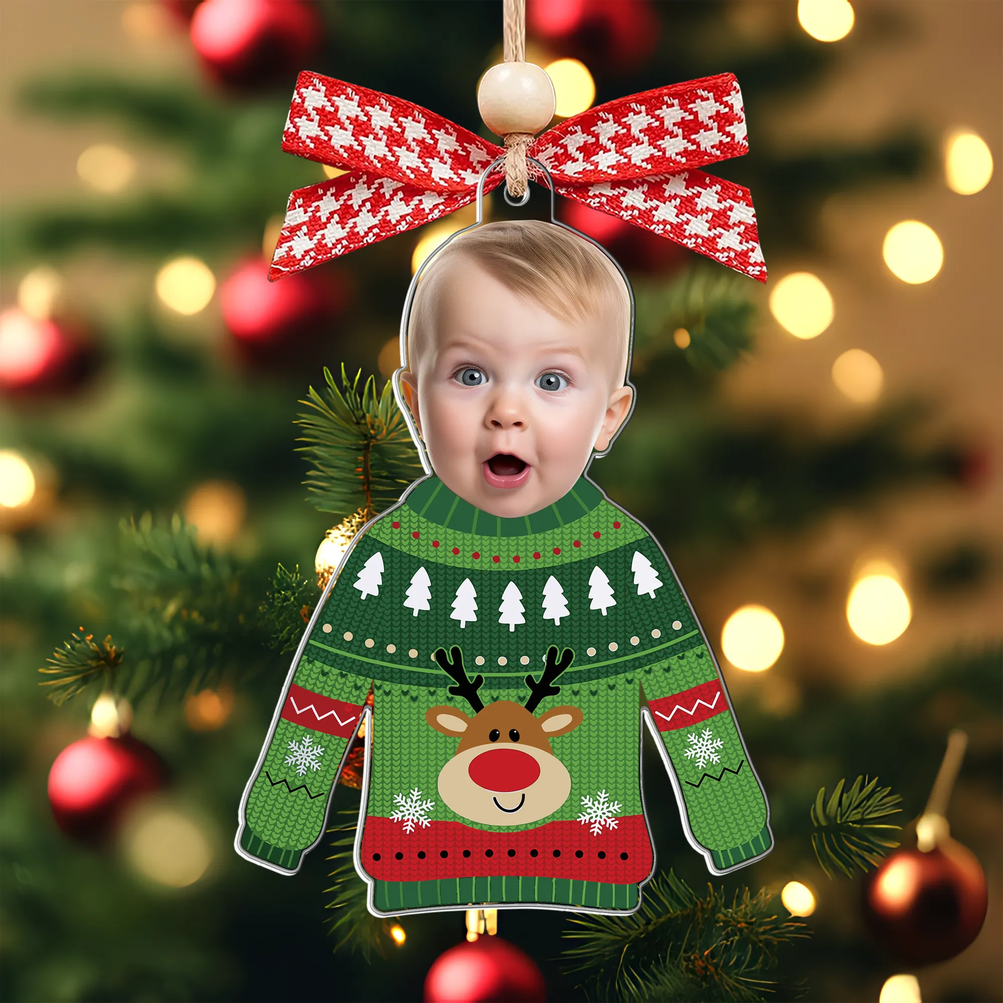 Custom Kid's Face Christmas Ornament Gift For Grandparents, Personalized Acrylic Ornament CF651