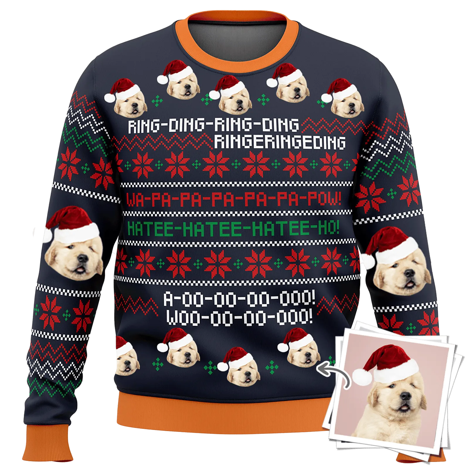 Custom Photo Dog Pet Ugly Christmas Sweater Ring Ding Ring Ding