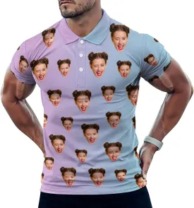 Custom Polo Shirts for Men Personalized Face Golf Shirts Men's Funny Customized Logo Photo Bowling Polo Shirt for Him