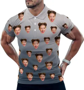 Custom Polo Shirts for Men Personalized Face Golf Shirts Men's Funny Customized Logo Photo Bowling Polo Shirt for Him